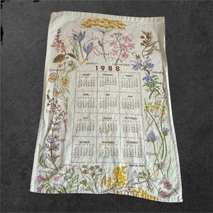Vintage Marco Polo Tea Towel Cream 1988 Botanical Herb Calendar Cotton